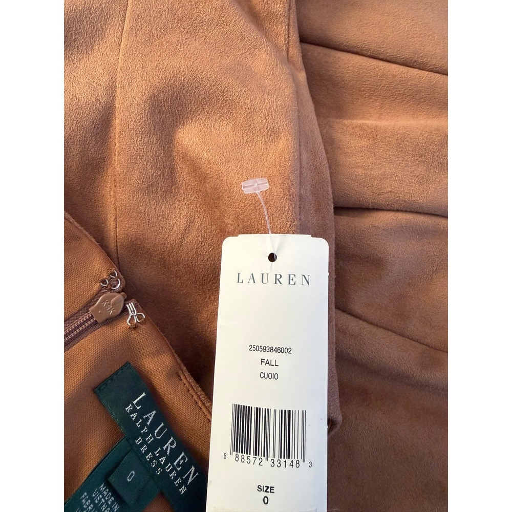 Lauren Ralph Lauren Faux Suede Sheath Dress Tan Brown Sleeveless Size 0 NWT - Picture 7 of 11